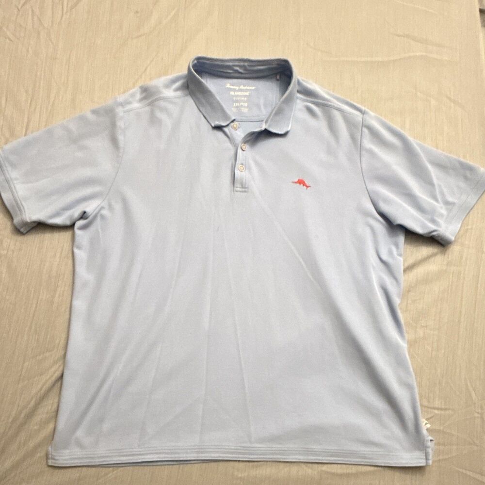 Tommy Bahama Men's Blue Solid Knit IslandZone Logo Polo Shirt XXL Short Sleeve